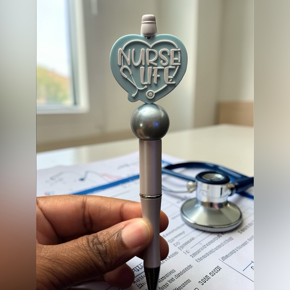 Custom Made Nurse Life Heart Top Pen in Light Blue